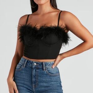 Windsor So Fine Marabou Trim Corset Top Black Small